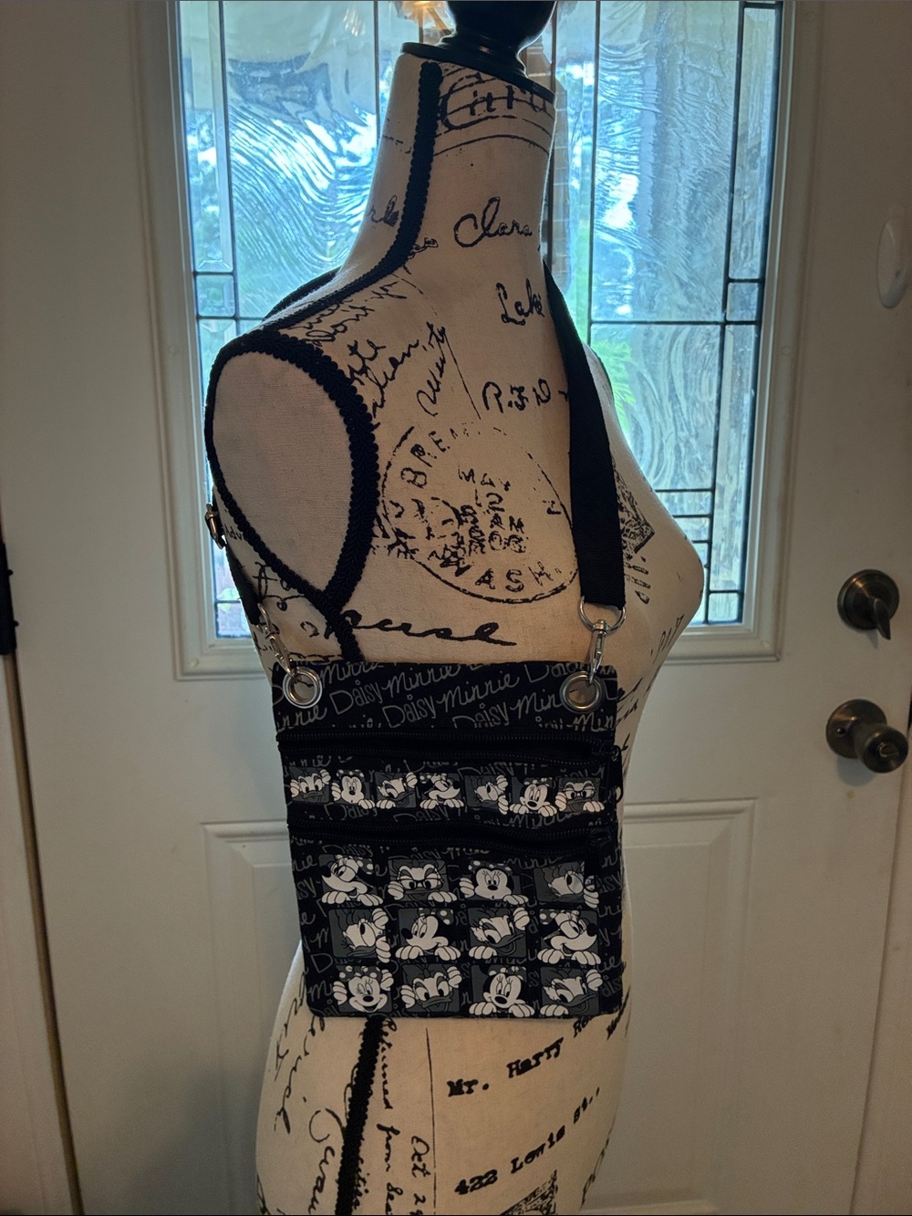 Black & White Disney Minnie Crossbody Bag with 2 Zippered Pockets